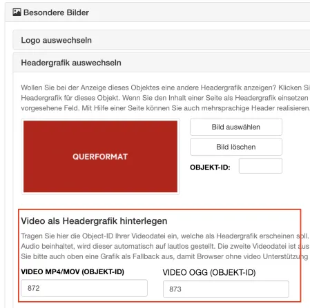 Video als individueller Header